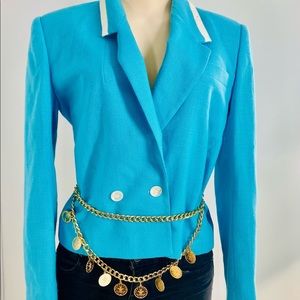 Vintage Andrea Barreau New York blue with white trim crop blazer